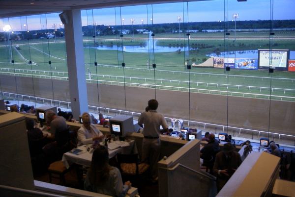 A view of the room and the track below from the buffet