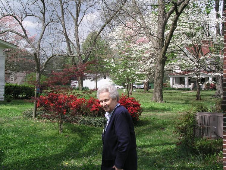 Mother is enjoying the beautiful spring time blooms