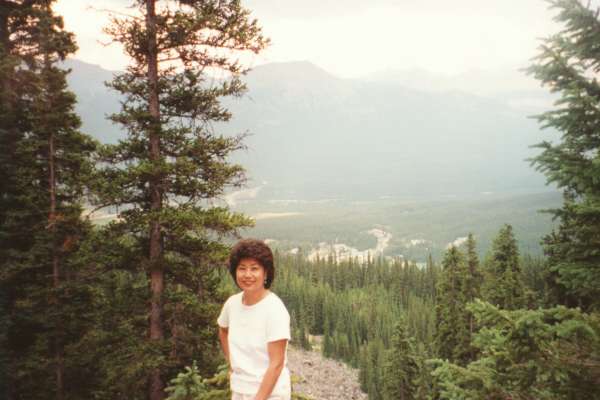 Angie on the Lake Agnes Trail Looking back toward Chateau Lake Louise