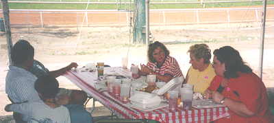 Linda and Carol have a serious lunch.